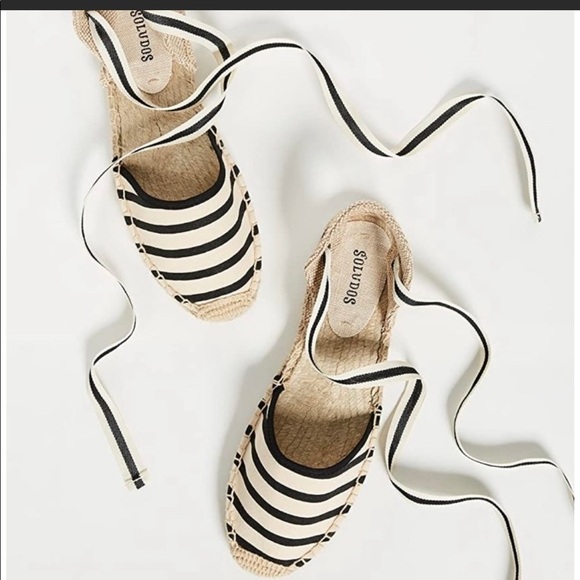 Soludos black and ivory striped espadrilles with ankle wraps size:6 - Picture 5 of 7